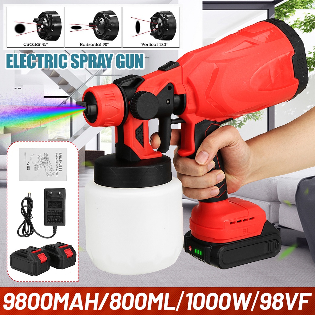 Cordless Electric Spray Gun 800ml High Power Home Paint Sprayer With 3