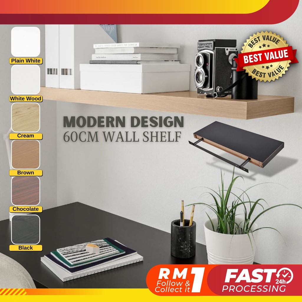 DIY Floating Wall Shelf 60cm Home Living Shelves Rak Hiasan Dinding