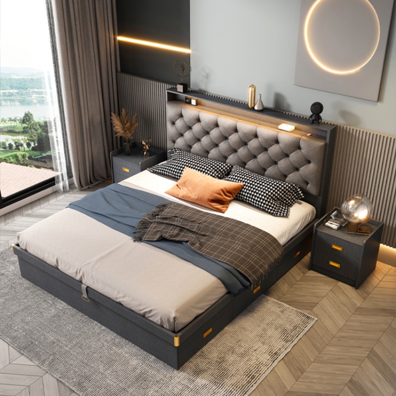 Light Luxury High Box Storage Bed Modern Simple Bedroom Furniture