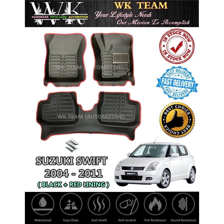 Suzuki Swift 2004 2010 5D Car Carpet / Floor Mat ( Black+Red Lining