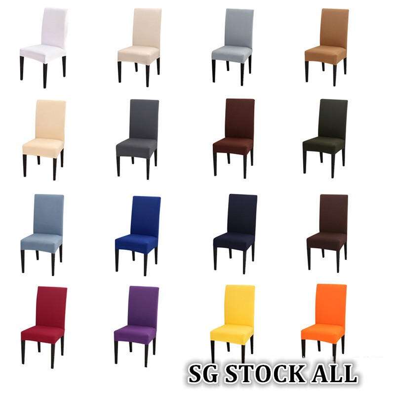 SG STOCK* Solid Chair Cover Elastic Dining Chair Cover Home Chair Cover