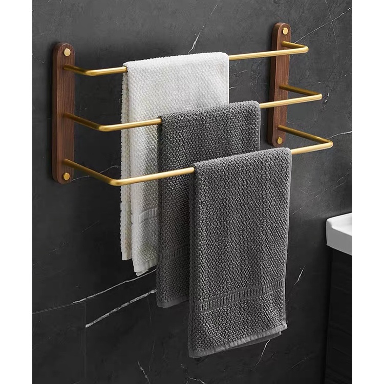 Holefree Black Walnut Bathroom Rack Bathroom Towel Rack Gold Towel Bar