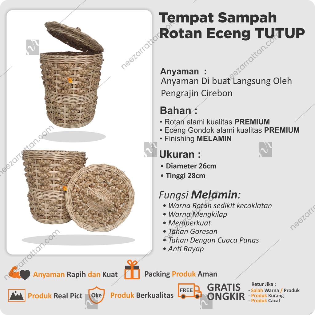 Water Hyacinth Trash Basket Woven Rattan Water Hyacinth Lid Model