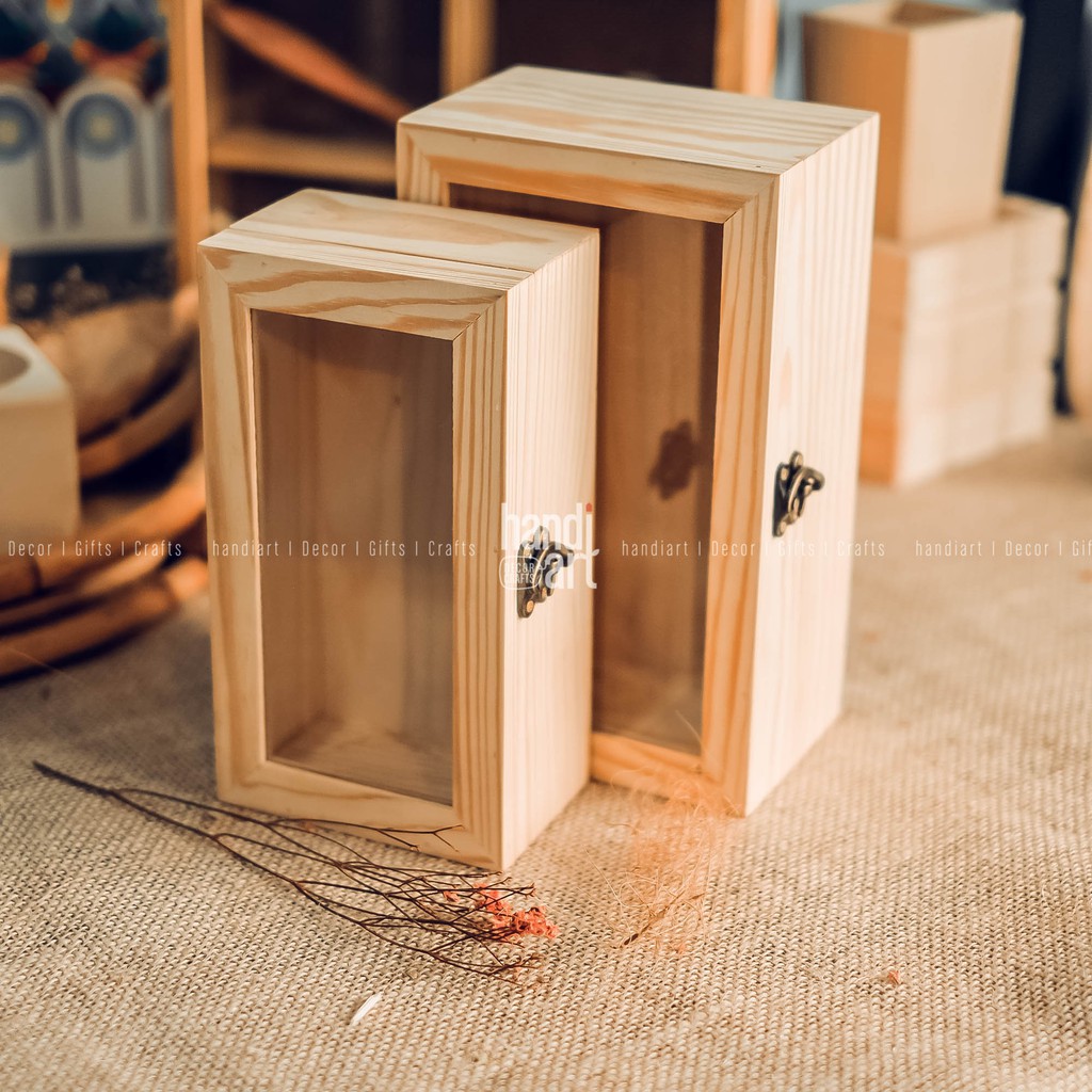 Set Of 2 wooden Boxes With glass Lid wooden Product box wooden