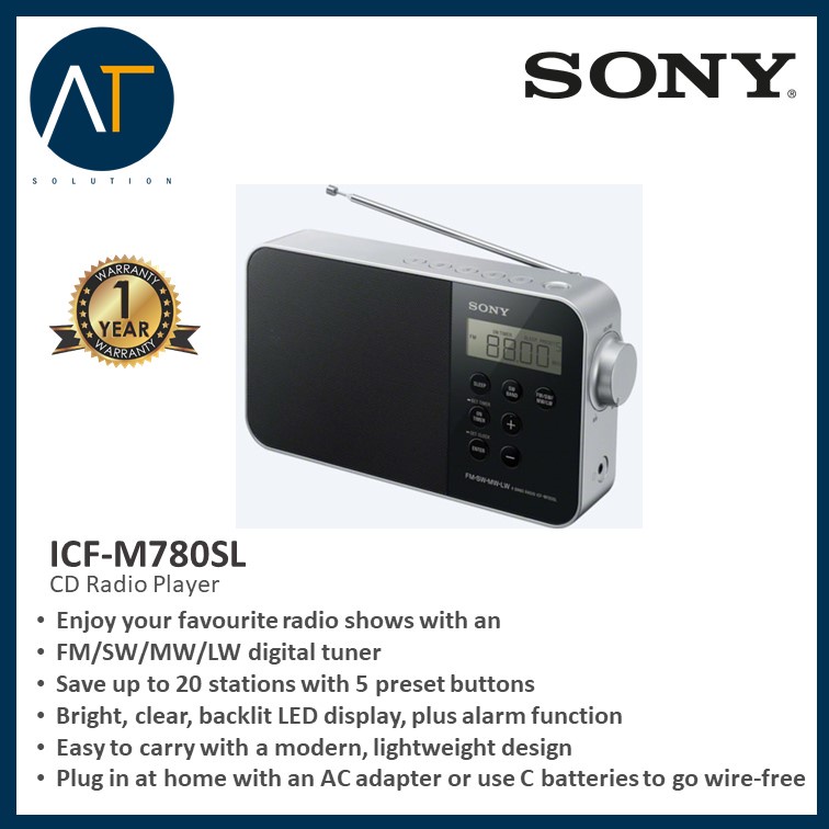 SONY ICFM780SL Portable Digital Clock Radio CD Radio Player Shopee