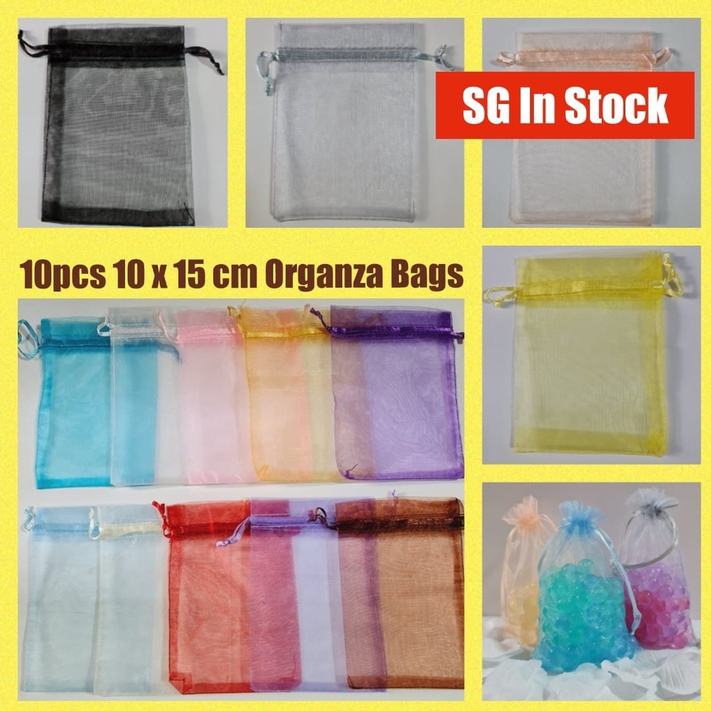 [SG Seller] 10 pcs 10 x 15 cm Organza Bags Drawstring Bags Gift Bags Goodie Bags Party Wedding
