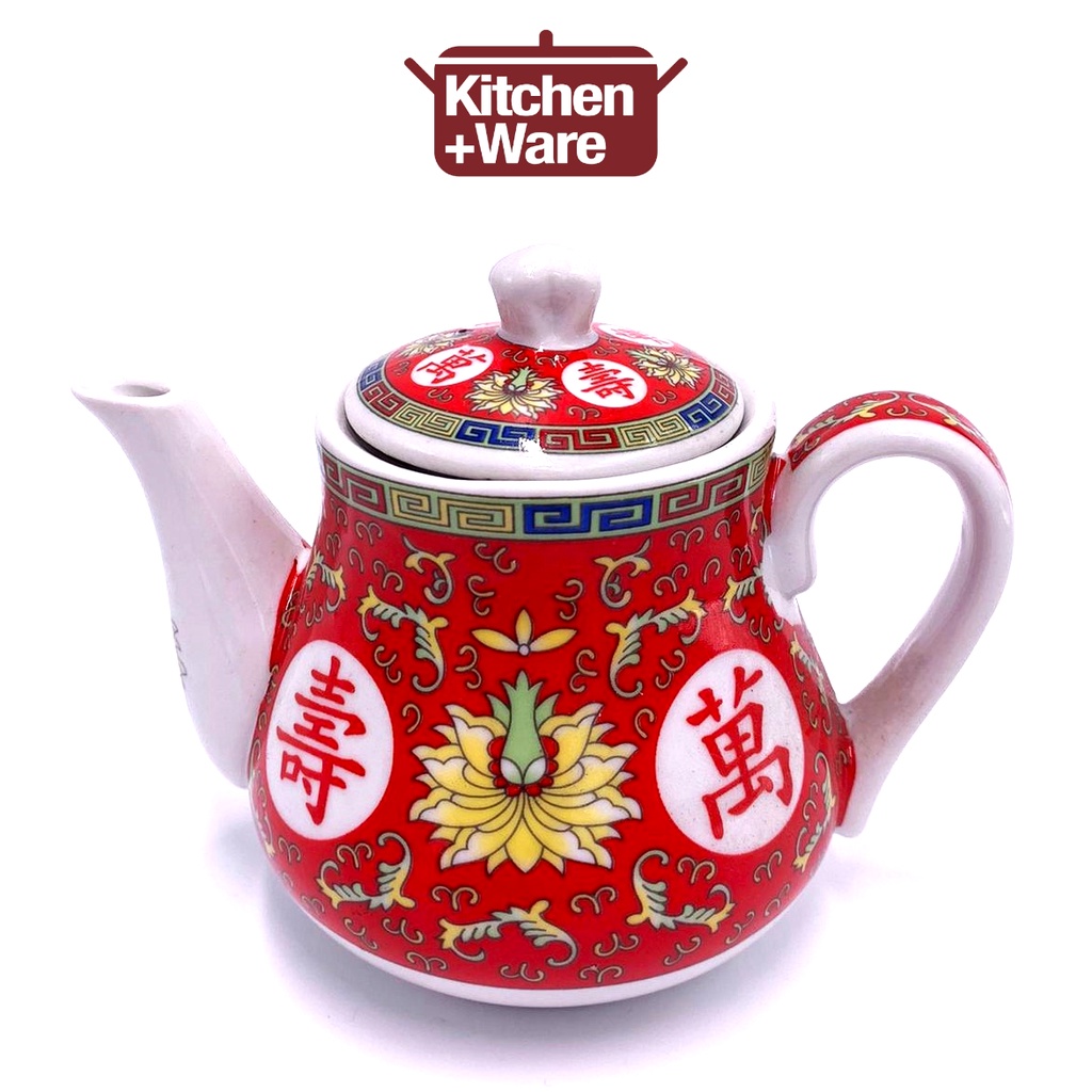 Traditional Chinese Ceramic Teapot Small Teapot Worshipping Tea Pot Red "WAN SHOU WU JIANG