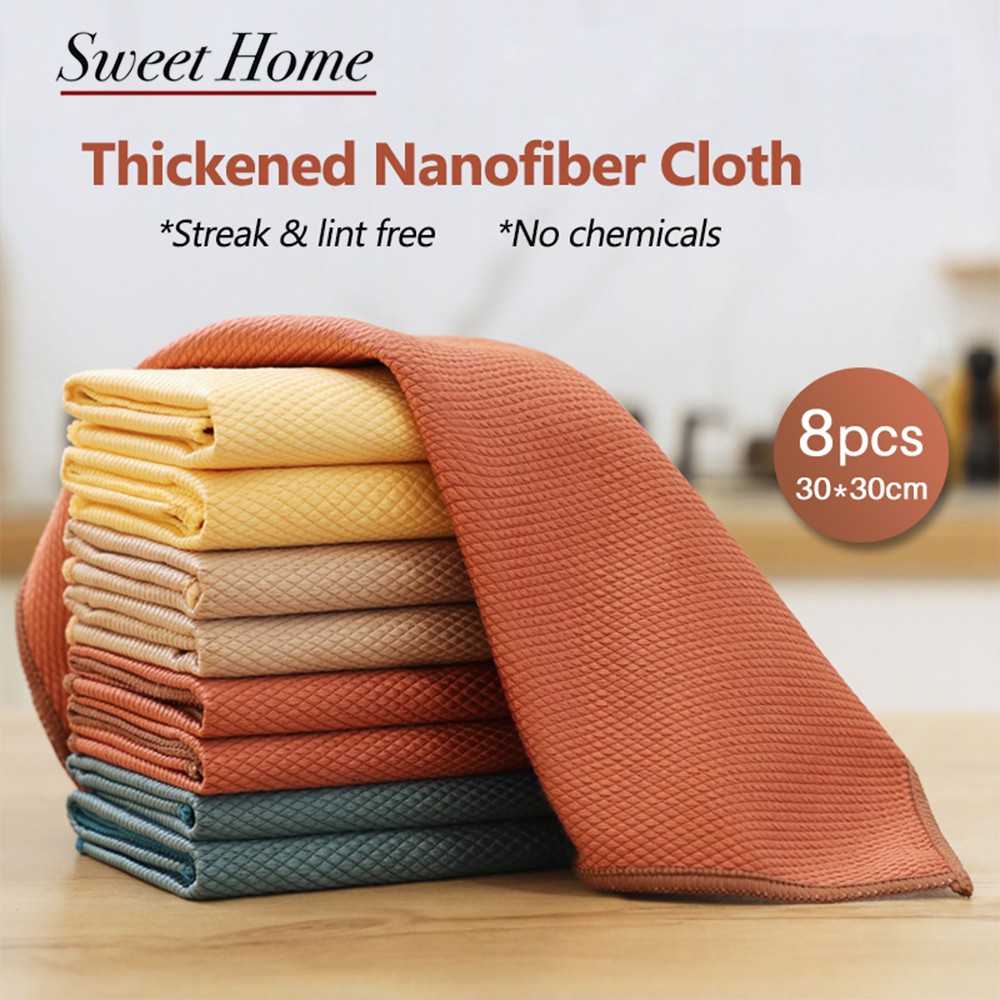 [8pcs]Thickened Nanofiber Cleaning Cloth LintFree Wave Pattern Fish