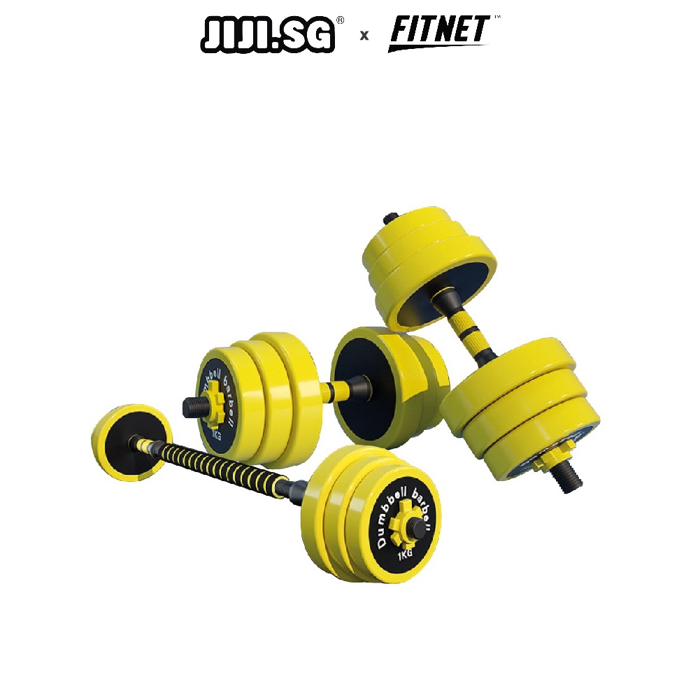 (JIJI.SG x READY STOCK Casted Iron Rubberised Dumbbell Set