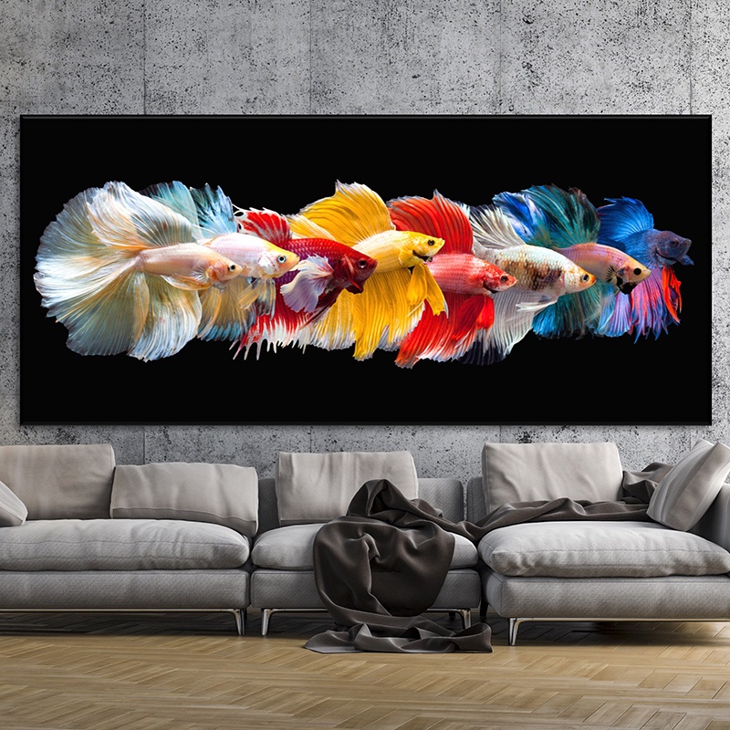 Abstract Art Fish Canvas Painting Wall Art Colorful Betta Fish Rainbow Fish Wall Pictures Poster