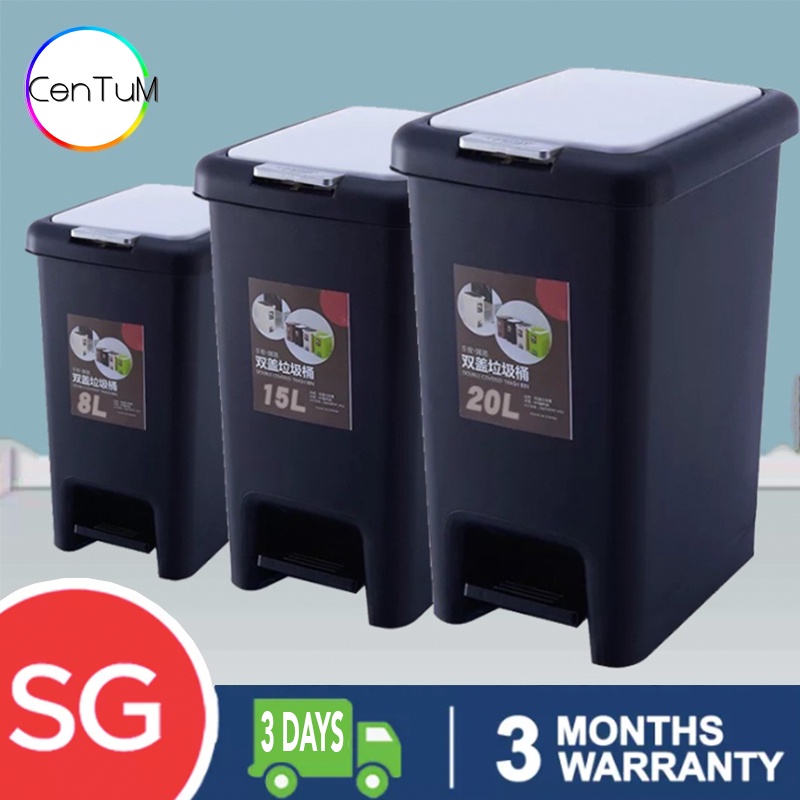 [SG] Step Pedal Bin 2 Ways Opening Trash Bin Waste Bin Rubbish Bin in 8L 15L 20L Black Shopee