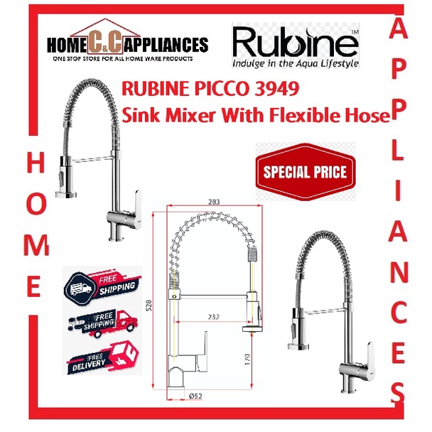 RUBINE PICCO 3949 Sink Mixer With Flexible Hose Shopee Singapore