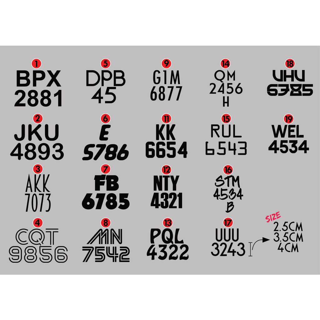 PUTIH Motorcycle number plate Sticker (White Writing Only) Shopee