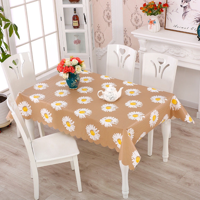 PEVA Table Cloth Wavy Edge Flower Daisy Print Waterproof Oilproof Table