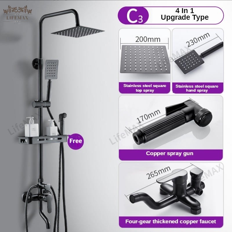 [SG]Stainless Silver Series Rain Shower Set Bathroom Home RainFall Shower Full Set with Storage