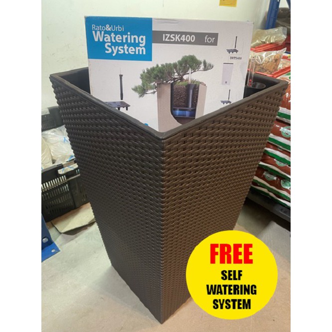 Prosperplast Rato Square Basket Weave Flower Pot (400x750mm)(Umber