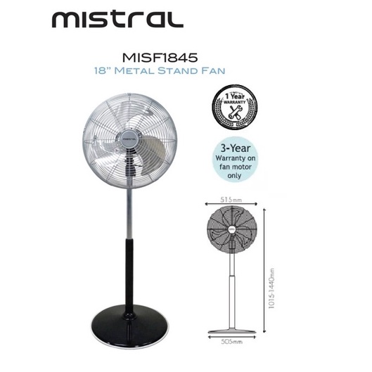 MISTRAL MISF1845 18" Metal Stand Fan, 74W Aluminium Blade Shopee