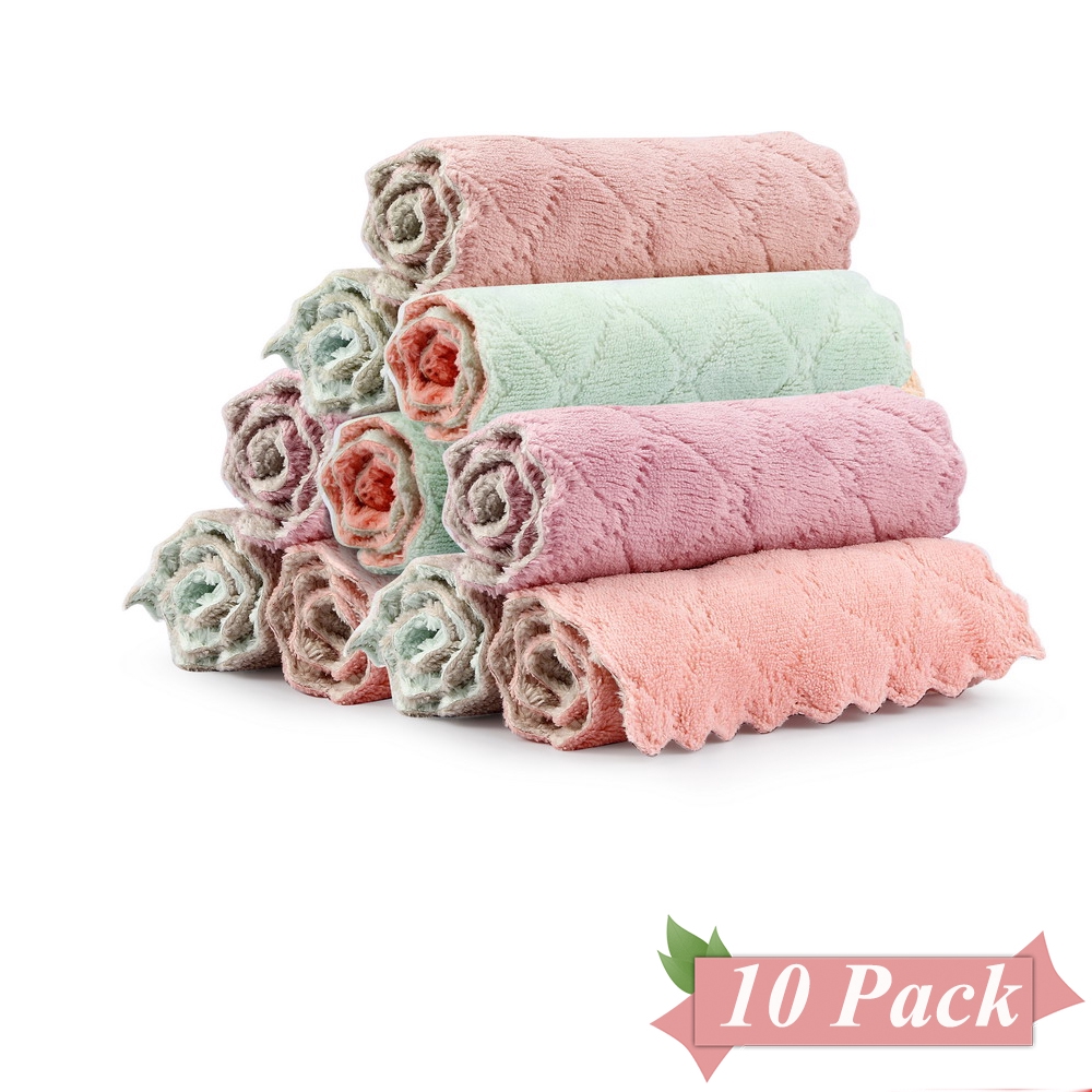 10Pcs Dishcloth Absorbent cloth kitchen dish towel Doublesided Rag