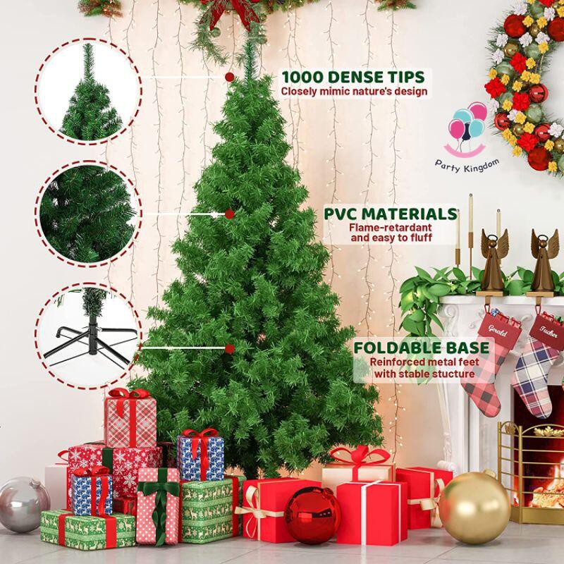 【5FT8FT】Artificial Christmas Tree Pine Needle Dark Green Metal Stand