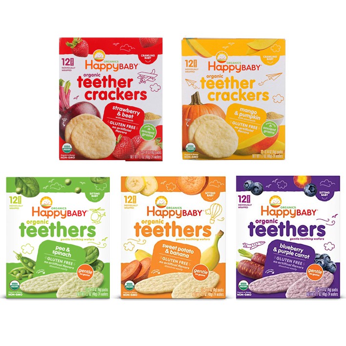 Happy Family Organics, Happy Baby, Organic Teethers, Teething Wafers, 6