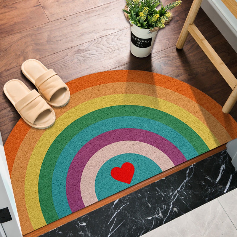 Silk circle rainbow semicircle door mats entrance door rubbing soil