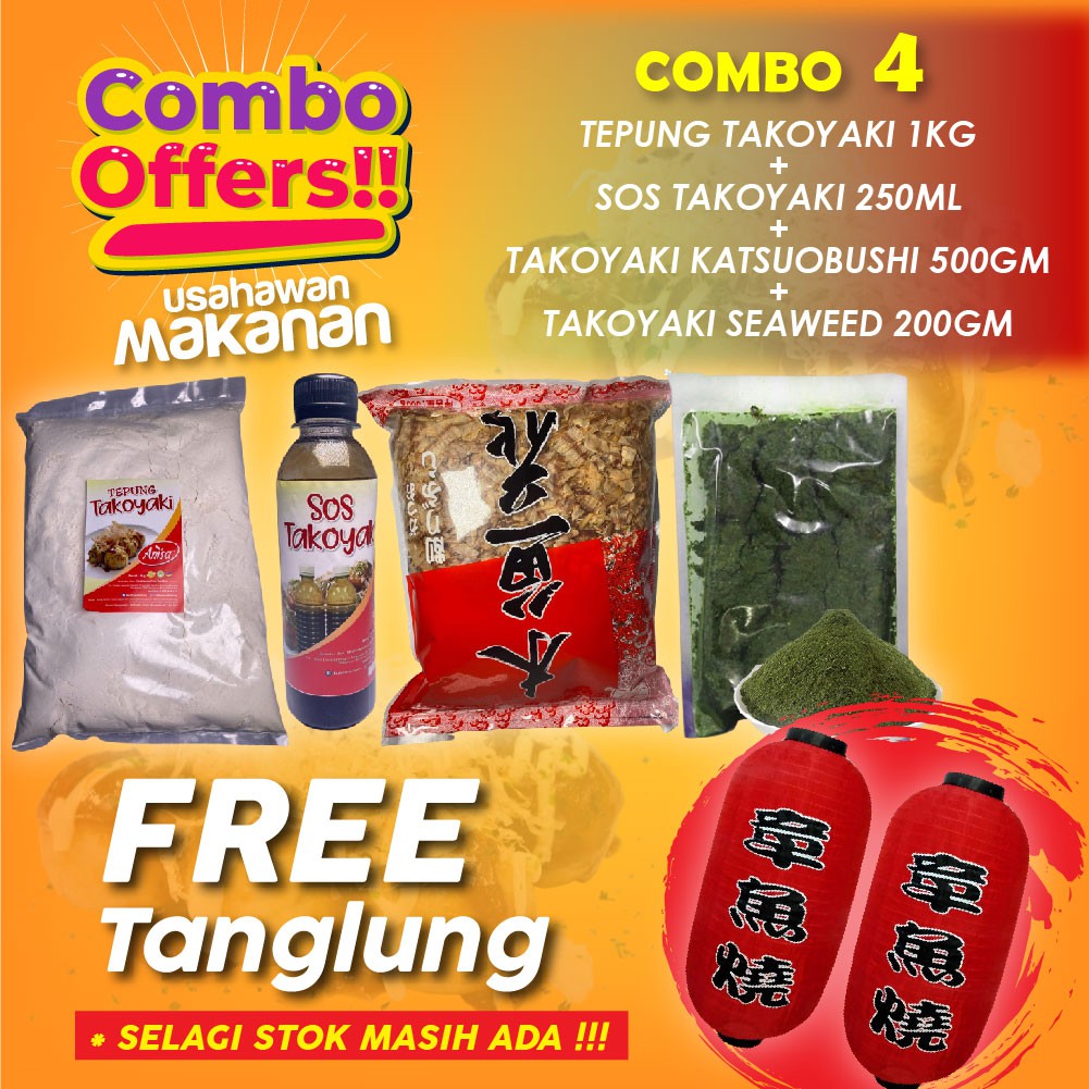 COMBO JIMAT BONANZA!! TEPUNG TAKOYAKI, SOS TAKOYAKI, BONITO FLAKES 500G