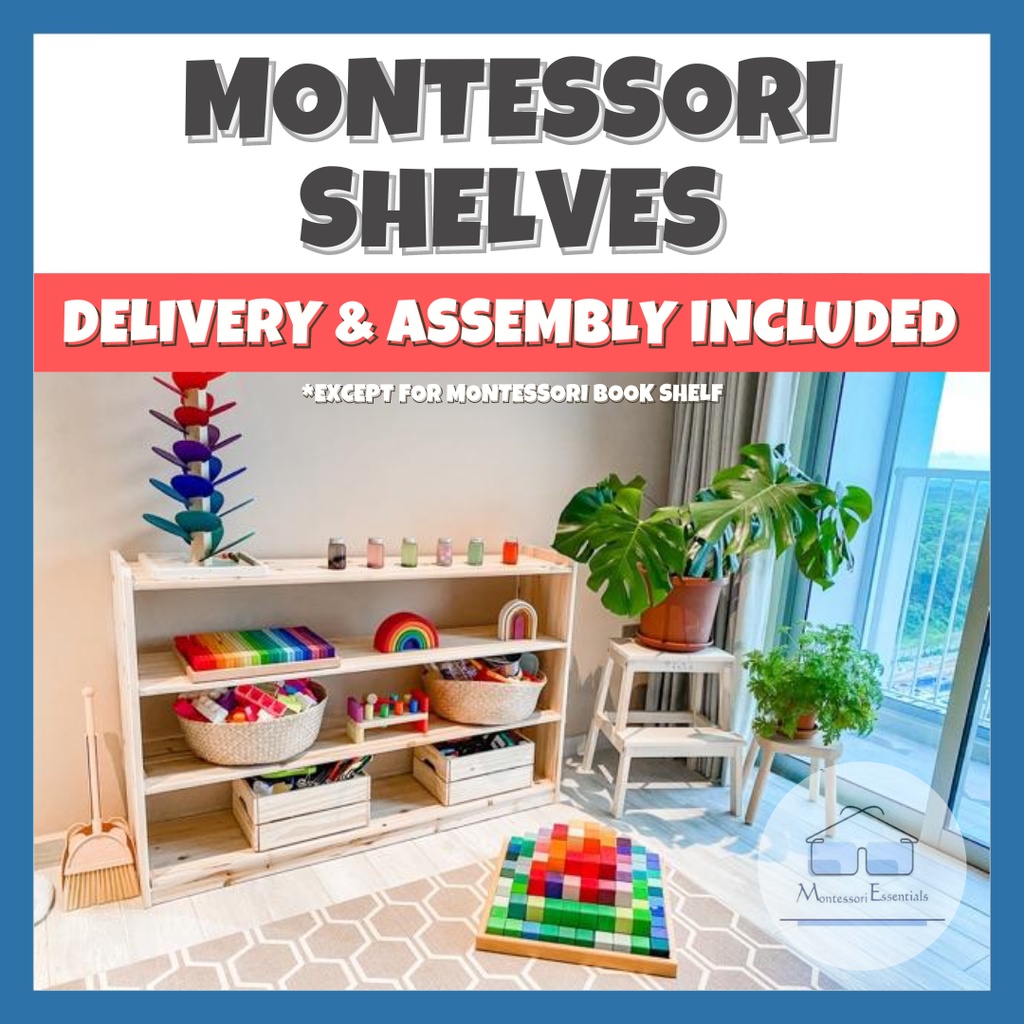 [SG STOCK] Natural Pine Wood Montessori Shelves / Children Wood Book