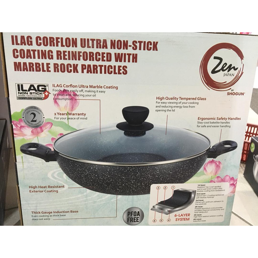 Ready Stock !!! La Gourmet Shogun Zen Marble 34 x 9.5 cm Wok with Glass