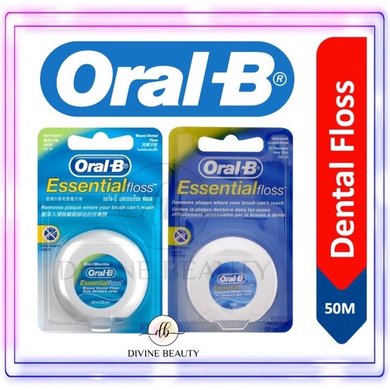 Oral B Essential Dental Floss 50M Waxed Unwaxed Essential Oral Care