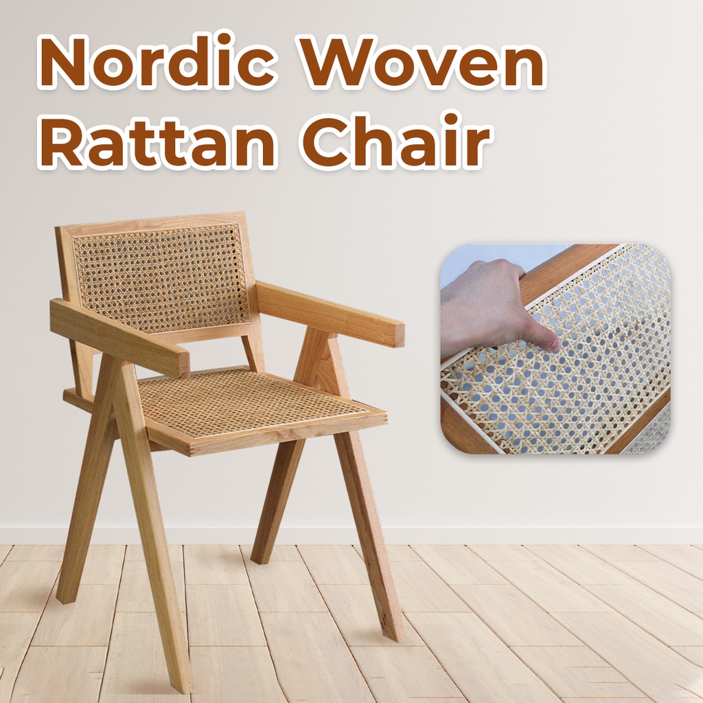 Dekorea Nordic retro solid wood Chandigarh rattan woven backrest