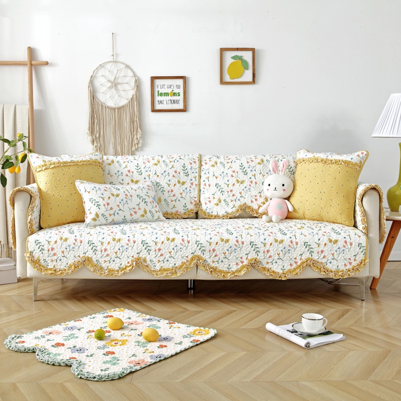 2023 New Flower Sofa Cover Cotton Slipcover Cushion Backrest Armrest