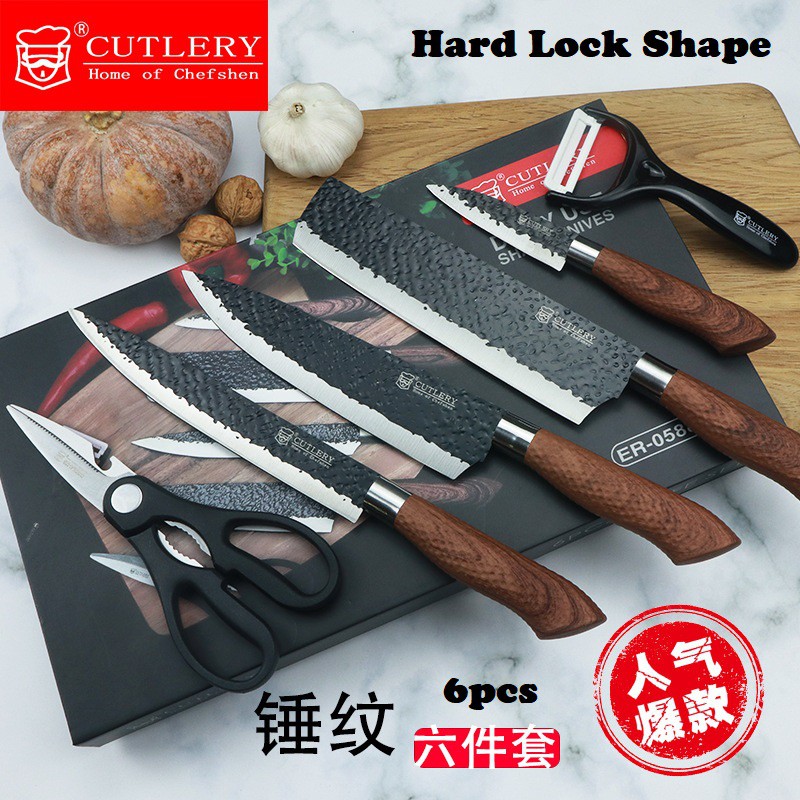 🔥MISS HOME🔥6pcs Kitchen Knife Gift Set Nonstick Coating Hard Lock and Wave Shape Shopee Singapore