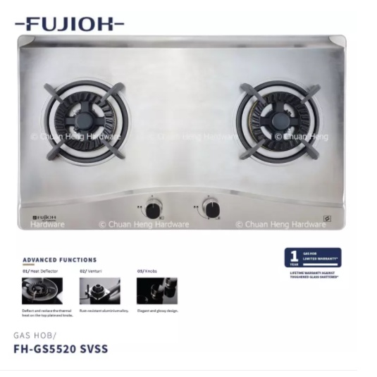 Fujioh FHGS5520 2 Burner Gas Hob (Glass/Stainless Steel) Shopee