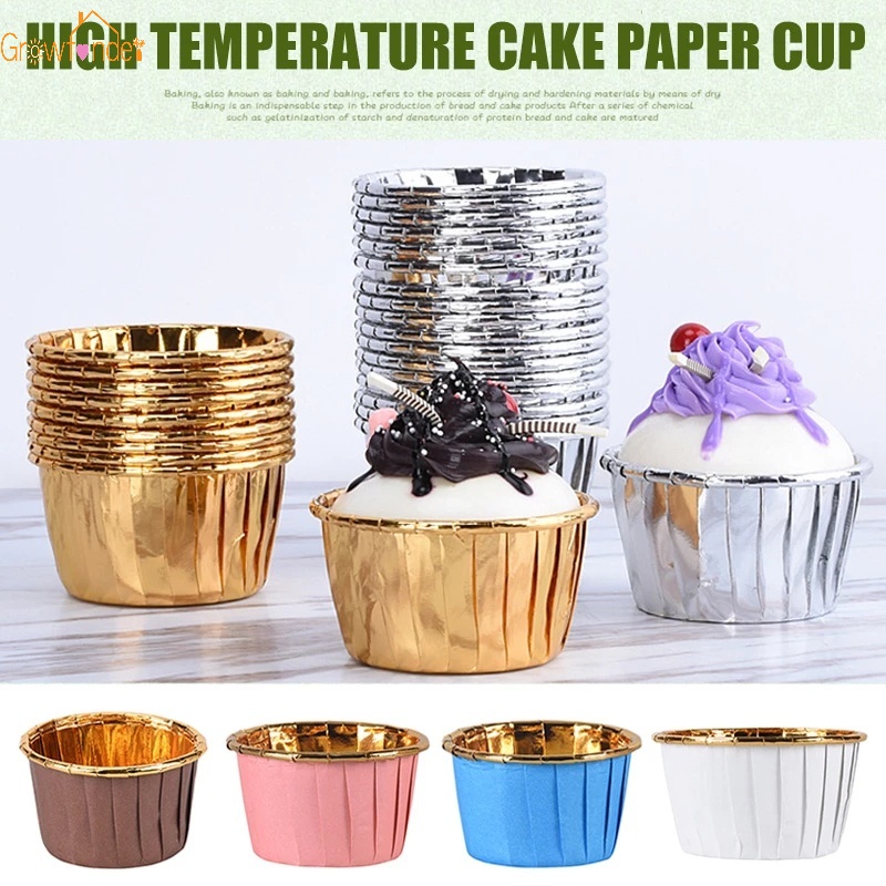 50Pcs Mini Aluminum Foil Cupcake Wrapper Paper Gold Silver Muffin Liner