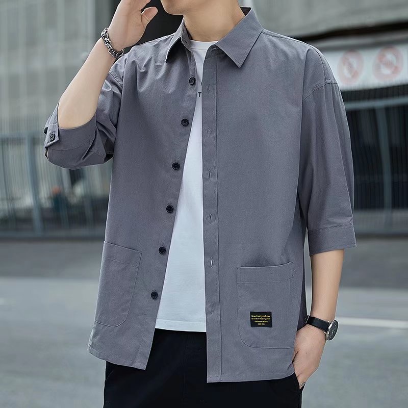 Shirts ThreeQuarter Sleeve Shirts Men Summer Casual Versatile NonIron Loose Fashion Trendy