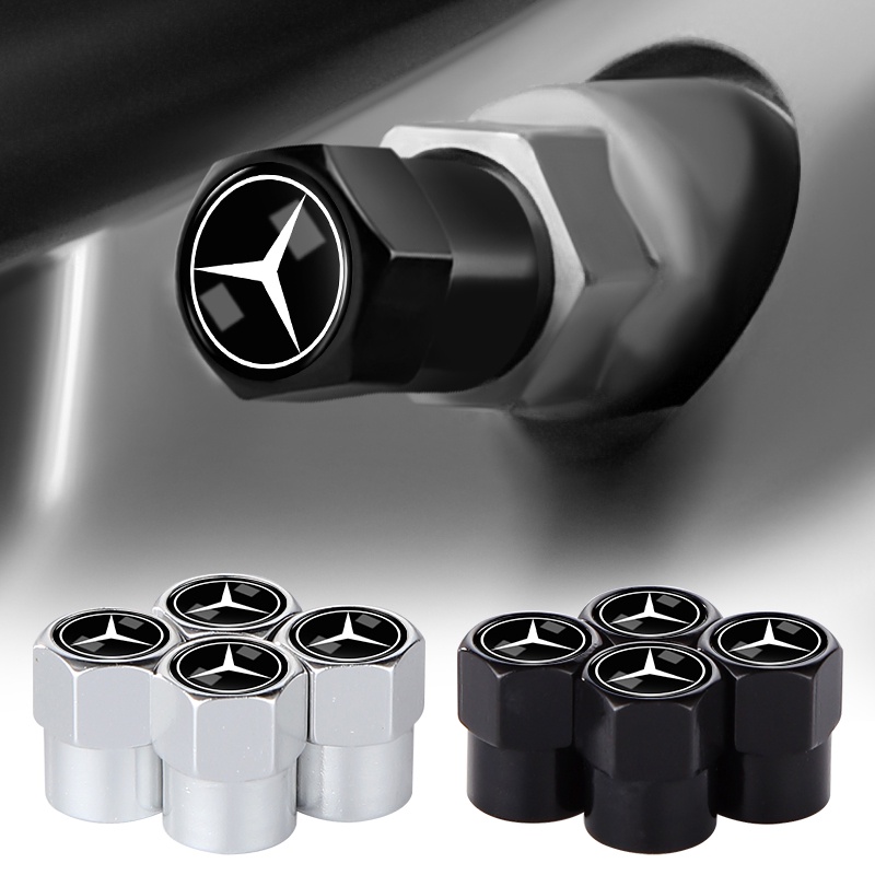 4pcs/set Alloy Car Tire Air Cap Black/Silver Hexagon Wheel Valve Strim