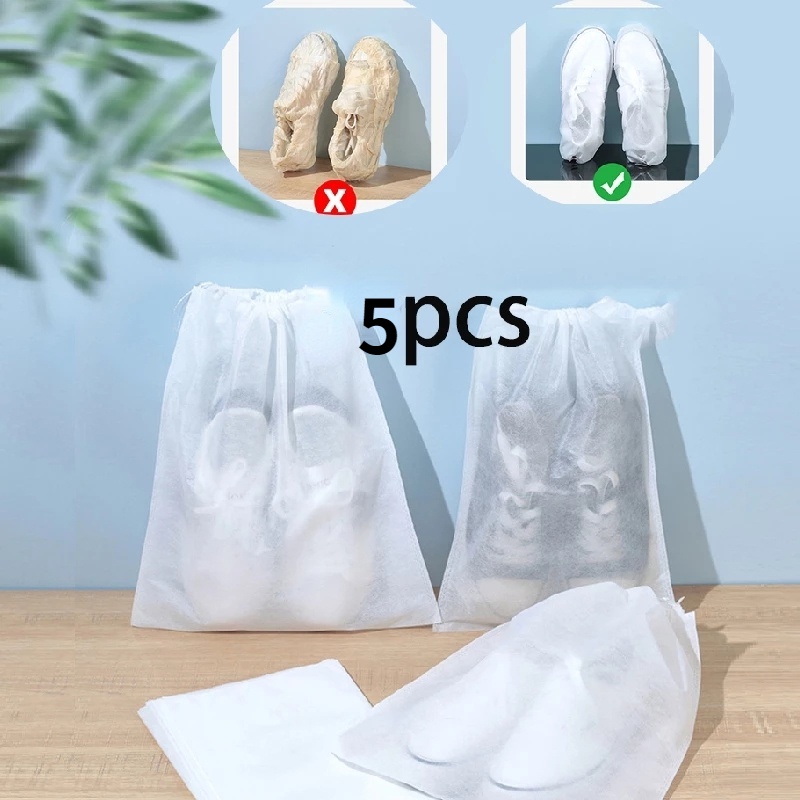 5Pcs Multifunction Portable Drawstring Shoes Clear Storage Bag/Resealable DustProof Shoe Covers