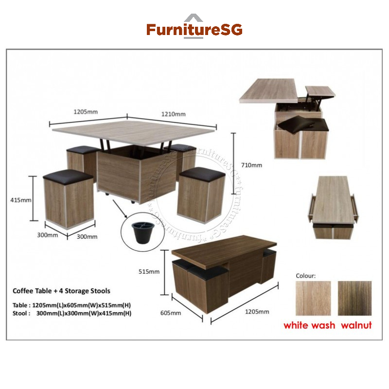 Multi Functional Coffee Table with stools (3 colours) Shopee Singapore