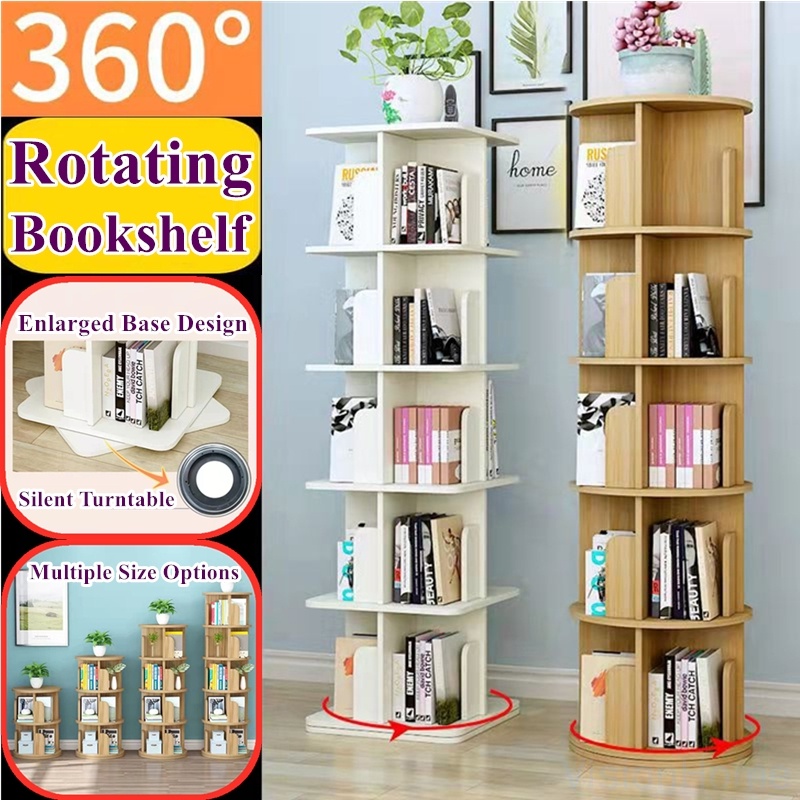 360° Rotating Bookshelf Landing Revolving Book Shelf Storage Rack for