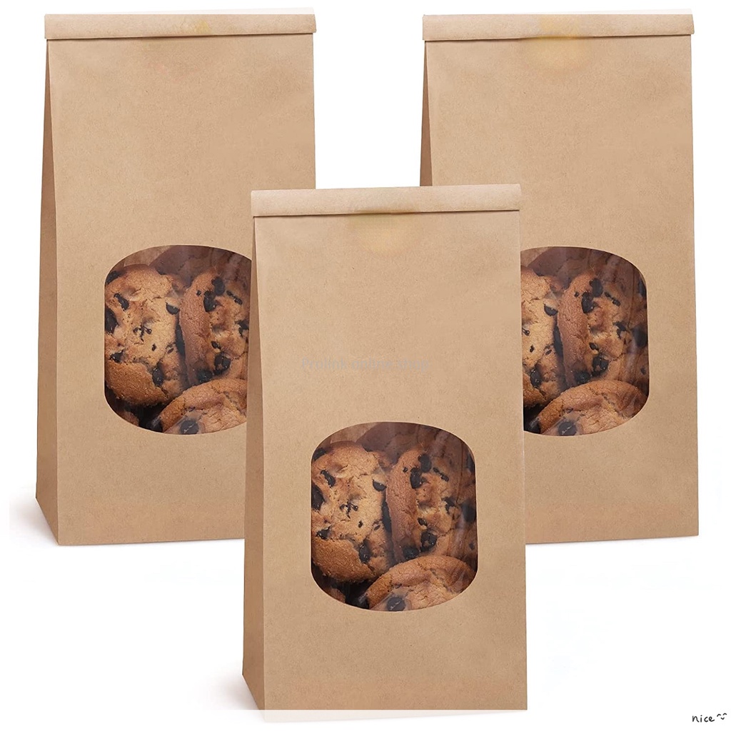 Bakery Bags with Window Tin Tie Tab Lock Bags Kraft Paper Bags for