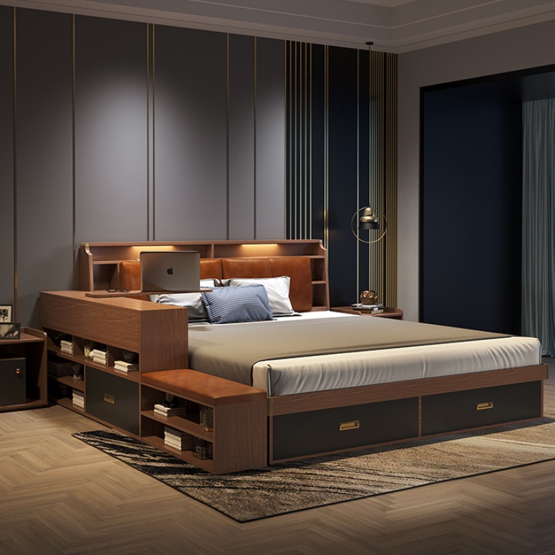 Nordic modern minimalist tatami high box bed bedroom furniture small