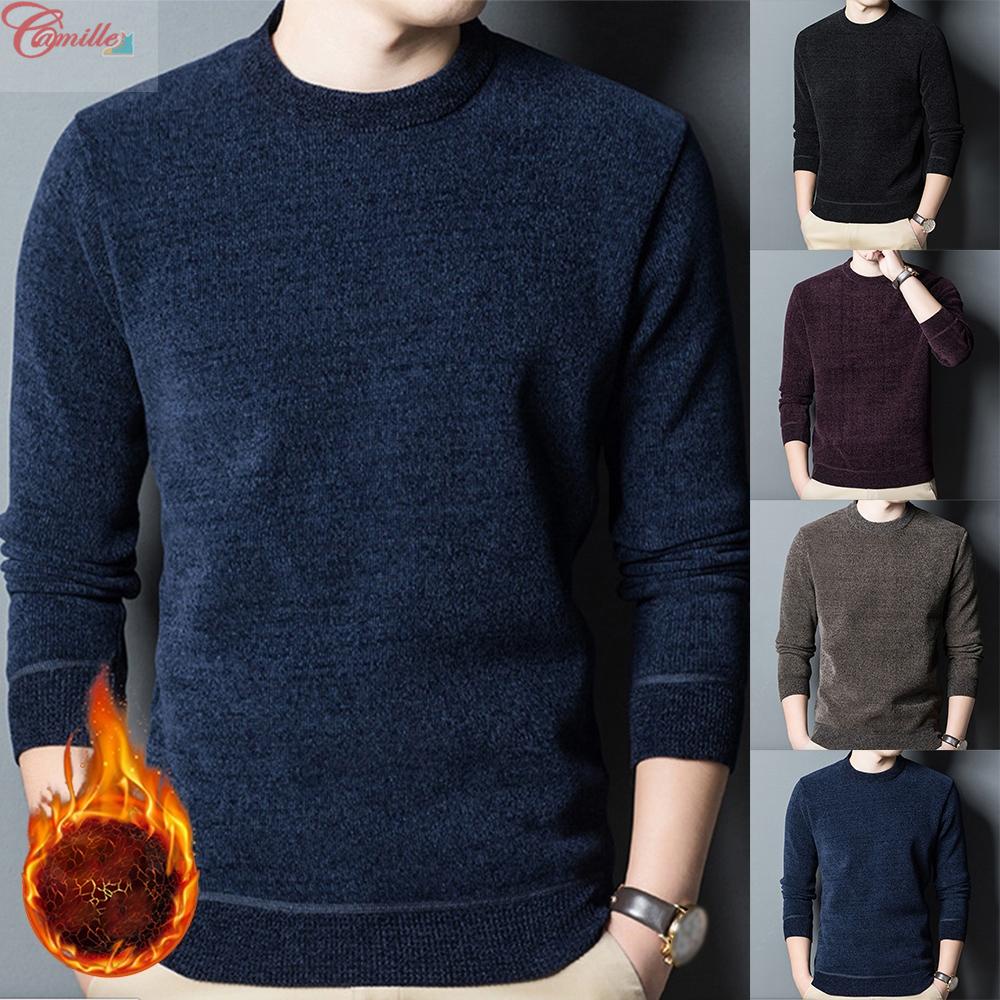 Mens Winter Warm Fleece Thick Knit Pullover Long Sleeve Sweater