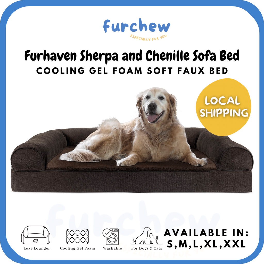 [SG] Furhaven Pet Bed Sherpa and Chenille SofaStyle Cooling Gel Foam