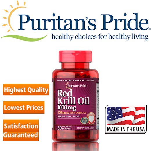 Puritan's Pride Red Krill Oil 1000 mg (170 mg Active Omega3) 1000 mg / 30 & 60 Softgels