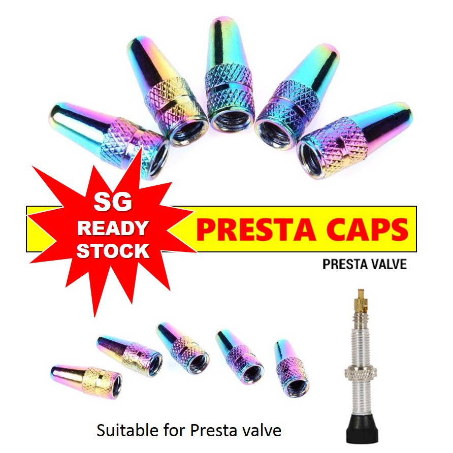 [SG READY STOCK] Rainbow Oil Slick Aluminium Presta Tyre Air Valve Caps for Bicycle MTB Road
