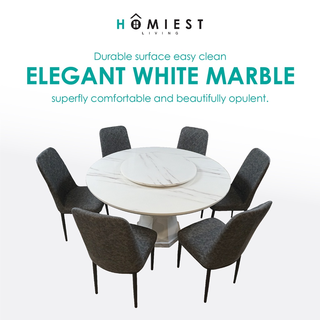 [HOMIEST] FIEMO 130cm Round Marble Dining Set with Lazy Susan / PU