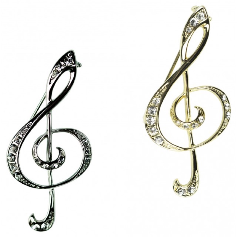 [SG Ready Stock] Crystal Brooch Pin with Elegant Treble Clef Design