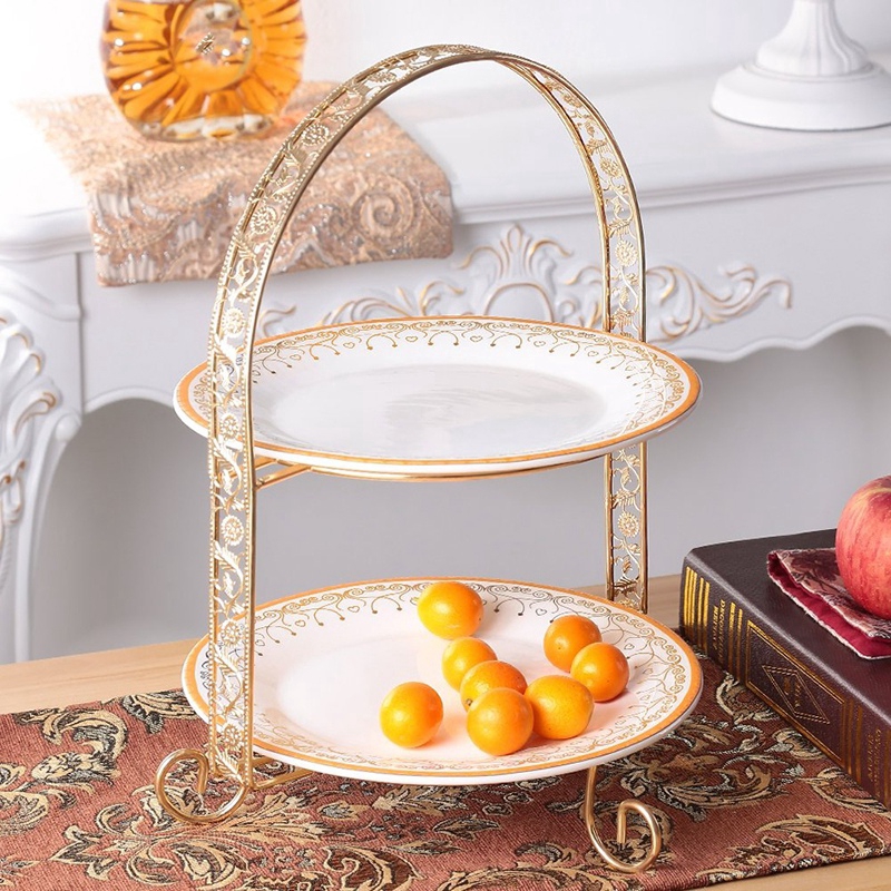 【Baking utensils】Metal Cake Stand DoubleLayer ArchShaped Golden Fruit