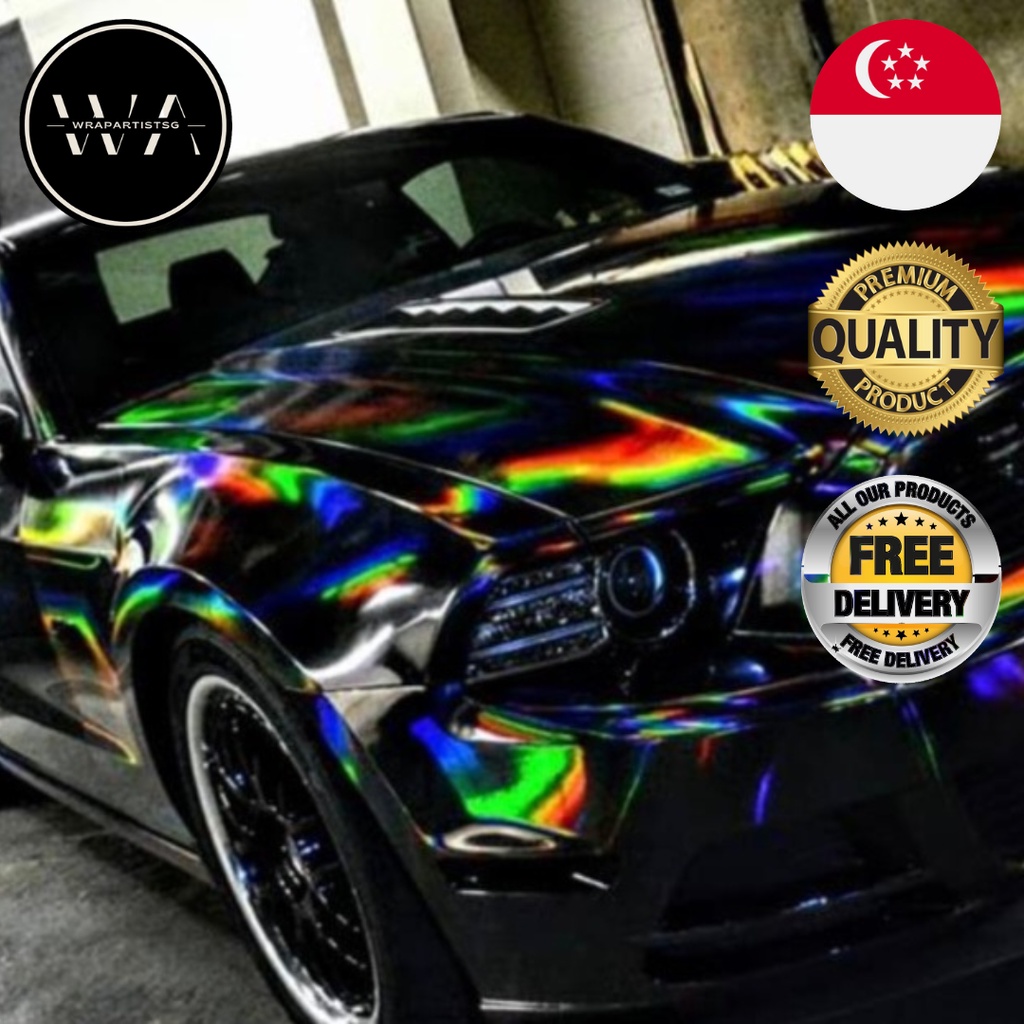 [SG Seller] READY STOCK HOLOGRAPHIC BLACK CHROME VINYL WRAP STICKER