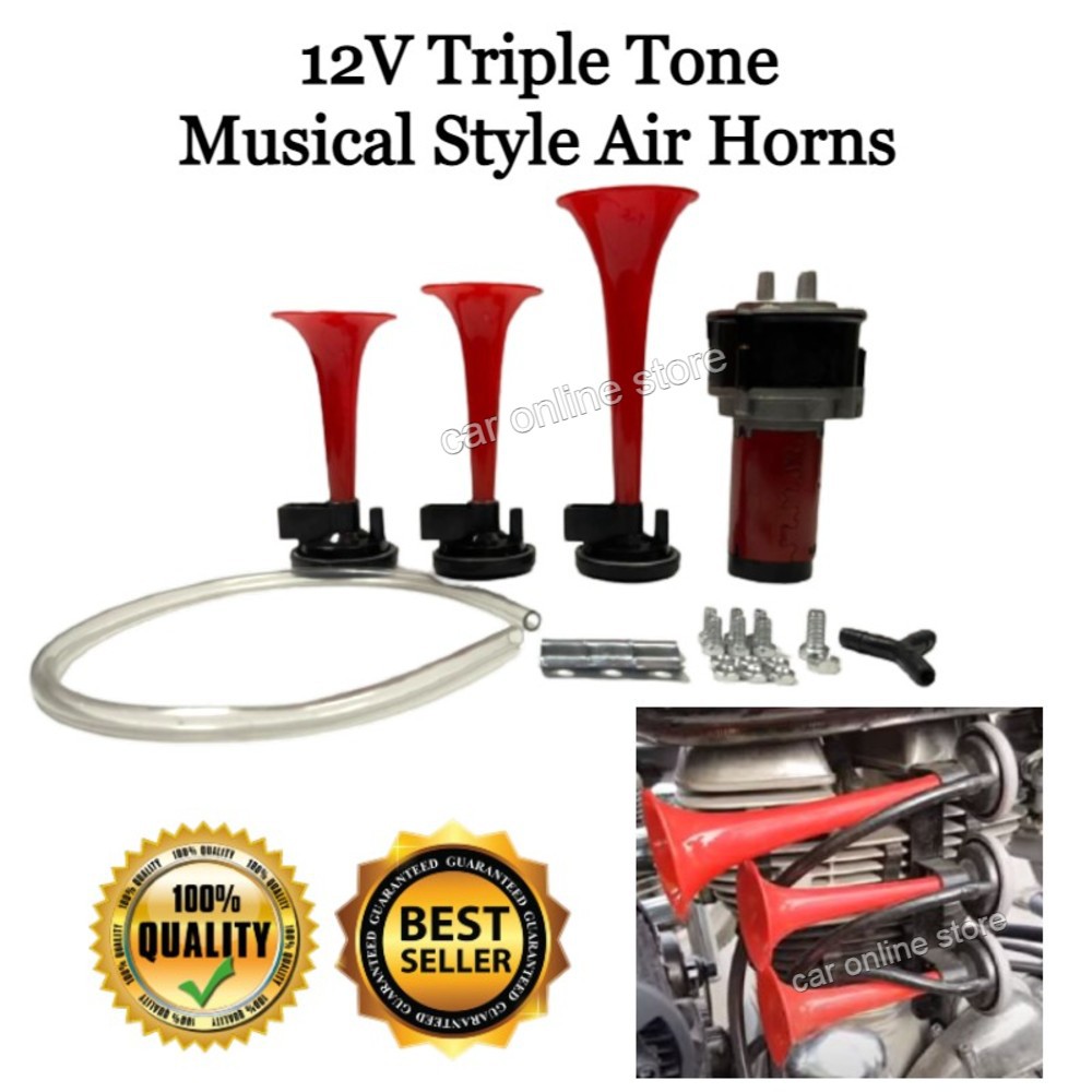 12V Triple Tone Musical Style Air Horns Super Loud Suitable for all types of all 12V Car